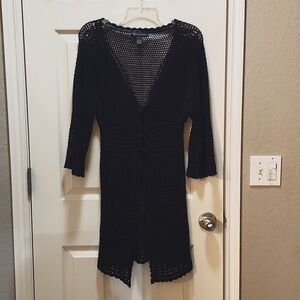 INC Black crochet lace sweater jacket (Lg)